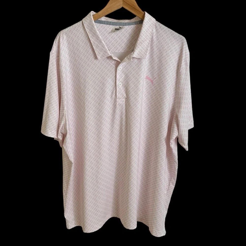 Puma Mens XXL 2XL Palm Tree Print‎ Performance Polo Shirt Golf White Pink Summer